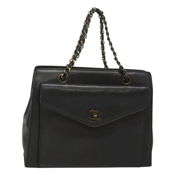 CHANEL Chain Hand Bag Leather Black CC - Picture 1 of 15